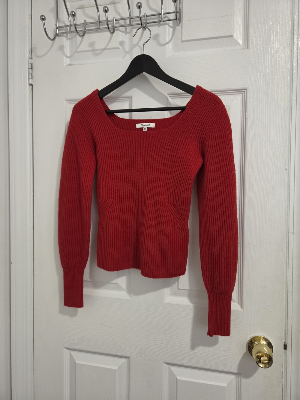 Madewell Red Ribbed Off-the-Shoulder Sweater